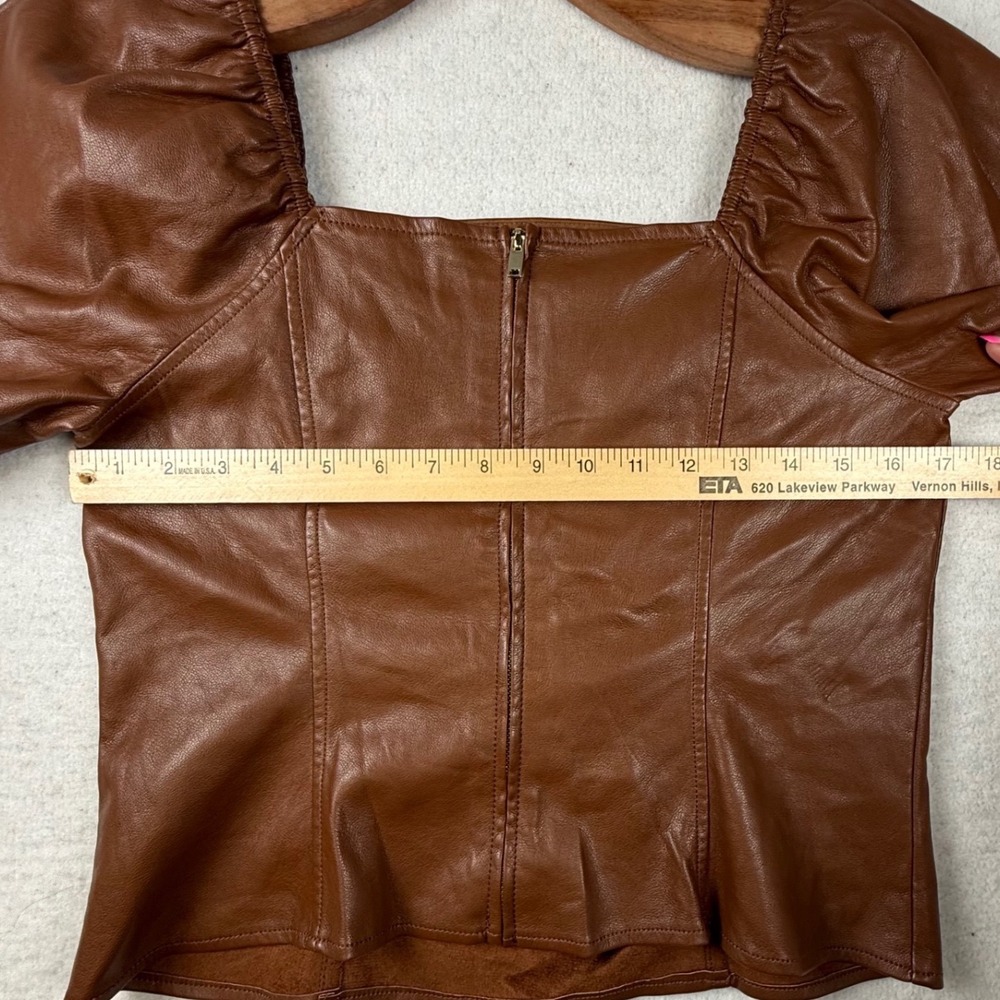 Marc New York Brown Faux Leather Puff Sleeve Top M romantic dark academia chic - Picture 8 of 10